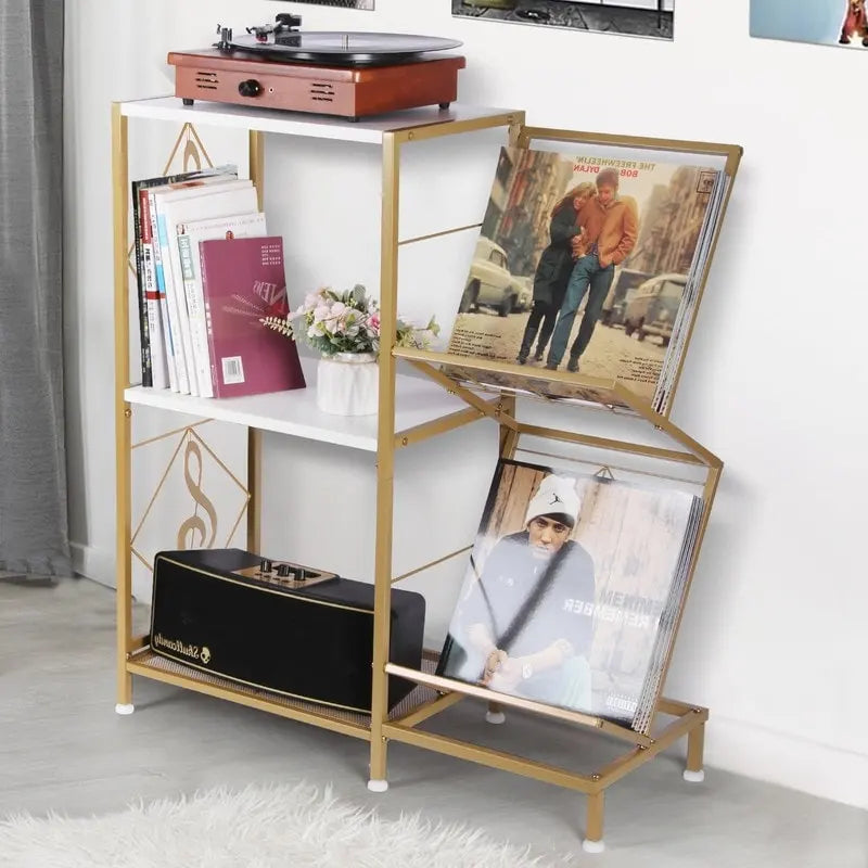 Record Player Table with Vinyl Record Storage - 27.5 x 11.8 x 32.5 inches