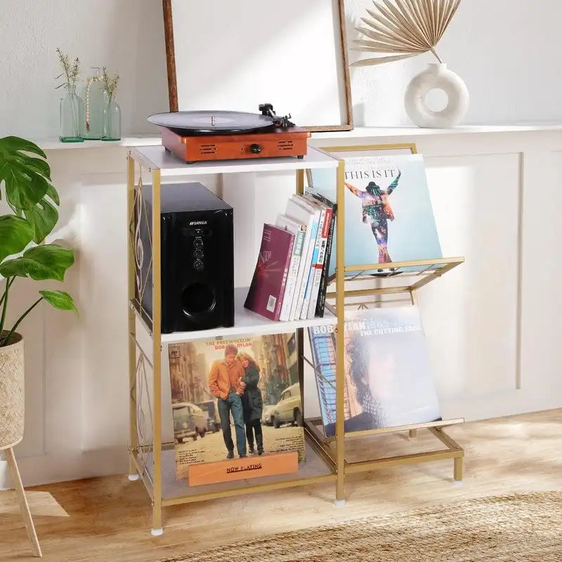 Stolek pod gramofon s úložným prostorem na vinylové desky – 69,85 x 30 x 82,55 cm