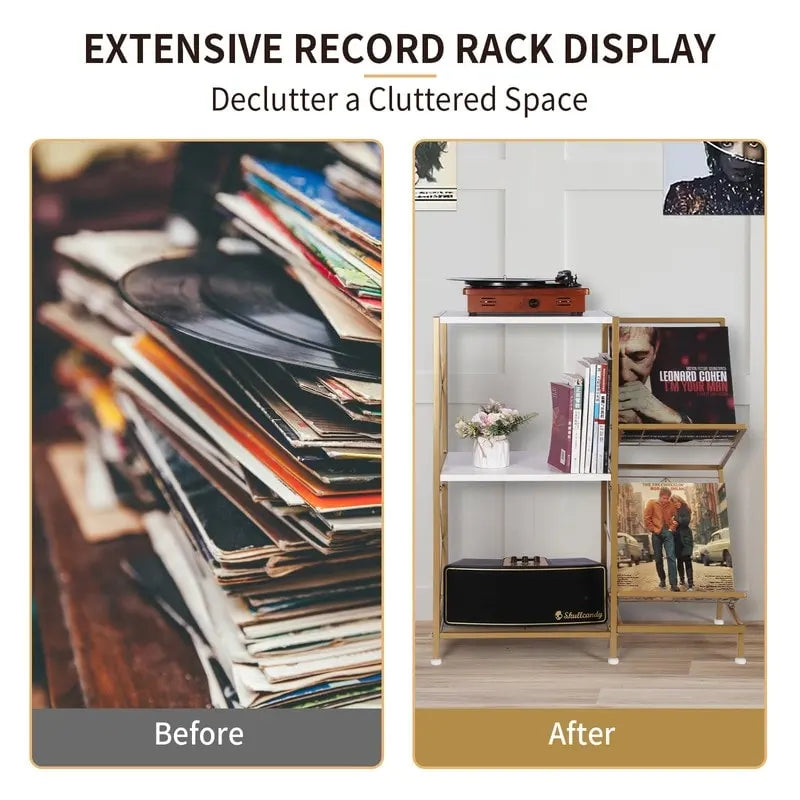 Stolek pod gramofon s úložným prostorem na vinylové desky – 69,85 x 30 x 82,55 cm