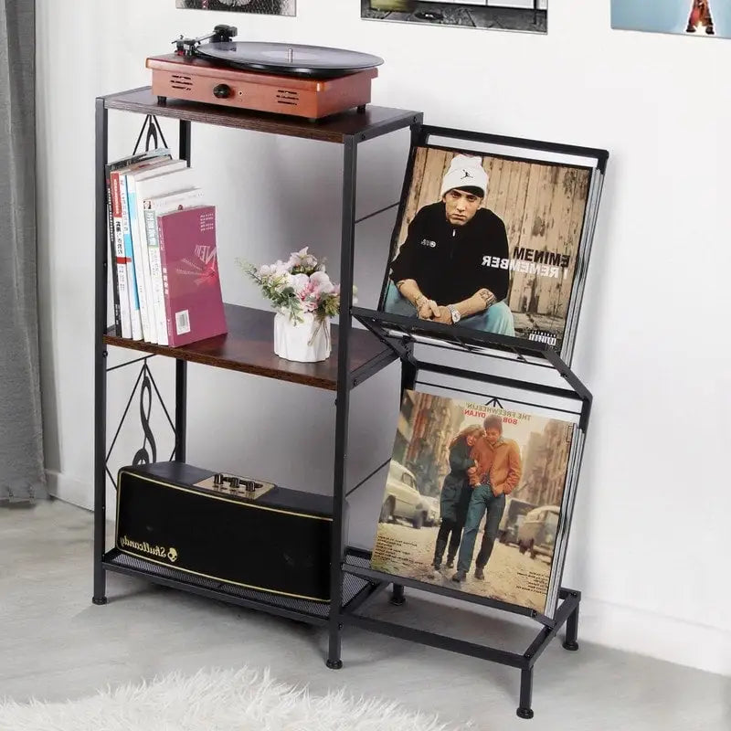 Stolek pod gramofon s úložným prostorem na vinylové desky – 69,85 x 30 x 82,55 cm