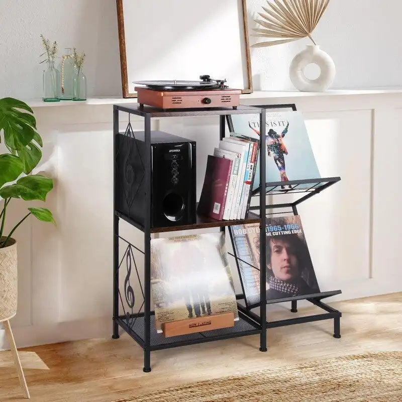 Stolek pod gramofon s úložným prostorem na vinylové desky – 69,85 x 30 x 82,55 cm