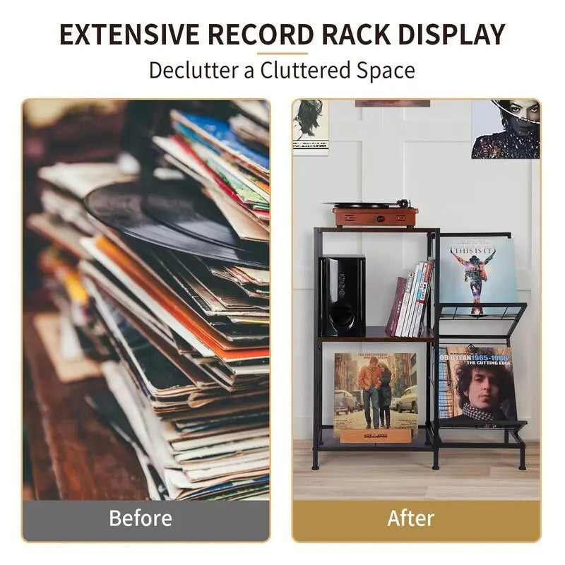 Stolek pod gramofon s úložným prostorem na vinylové desky – 69,85 x 30 x 82,55 cm