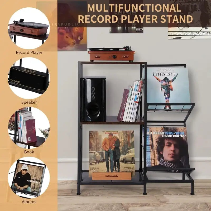 Stolek pod gramofon s úložným prostorem na vinylové desky – 69,85 x 30 x 82,55 cm