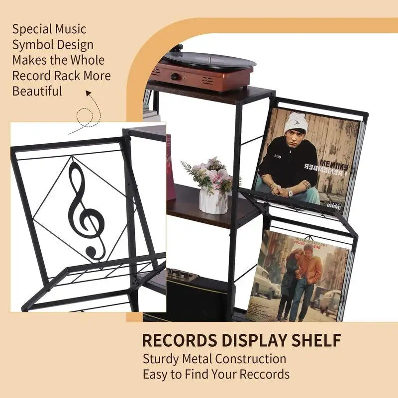 Stolek pod gramofon s úložným prostorem na vinylové desky – 69,85 x 30 x 82,55 cm