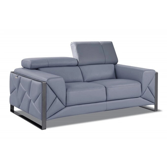 75 Inch Light Blue and Black Italian Leather Loveseat