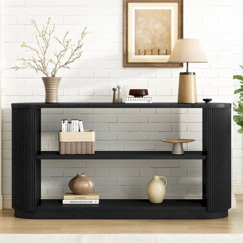 Modern Entryway Console Table - Slim Sofa Table with Open Shelf & Elegant Wood Grain, Multi-Functional Hallway Table