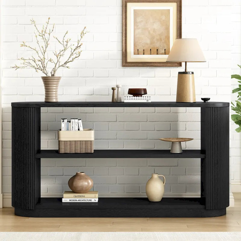 Modern Entryway Console Table - Slim Sofa Table with Open Shelf & Elegant Wood Grain, Multi-Functional Hallway Table