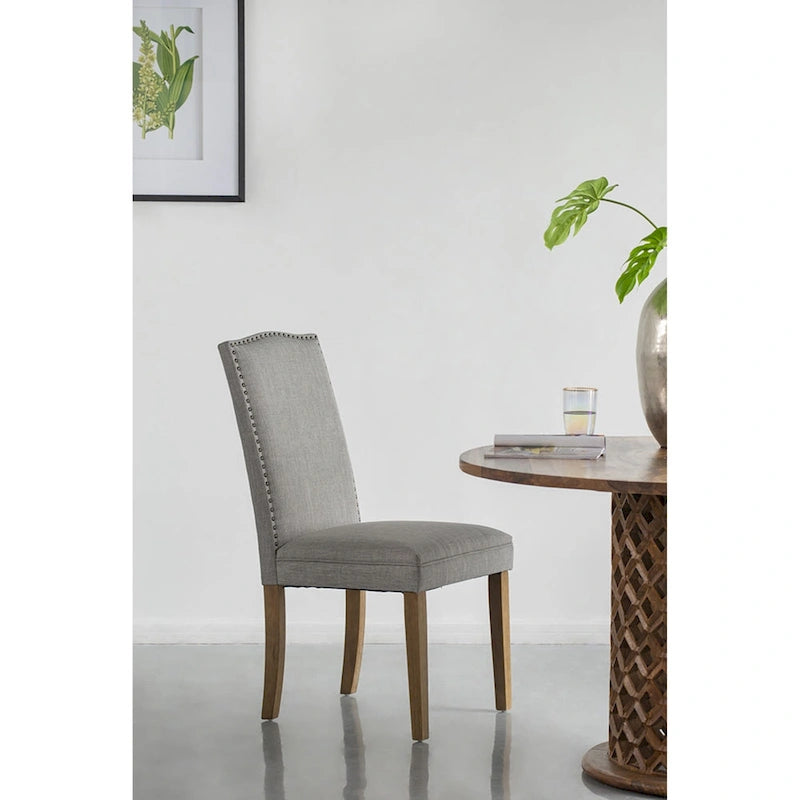 Arched Back With Nail Head Wooden Dining Chairs 39.5 Gray Brown 2Ct