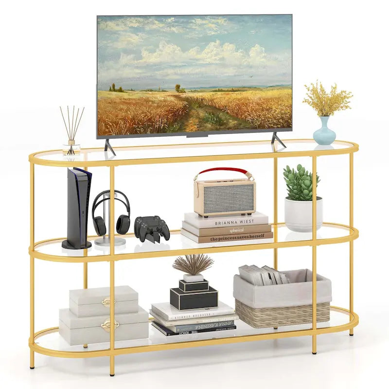 3-Tier TV Stand for TVs up to 65 Inch with Tempered Glass Shelves