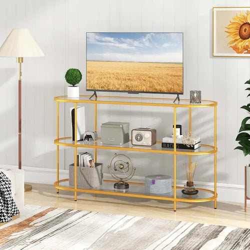 3-Tier TV Stand for TVs up to 65 Inch with Tempered Glass Shelves