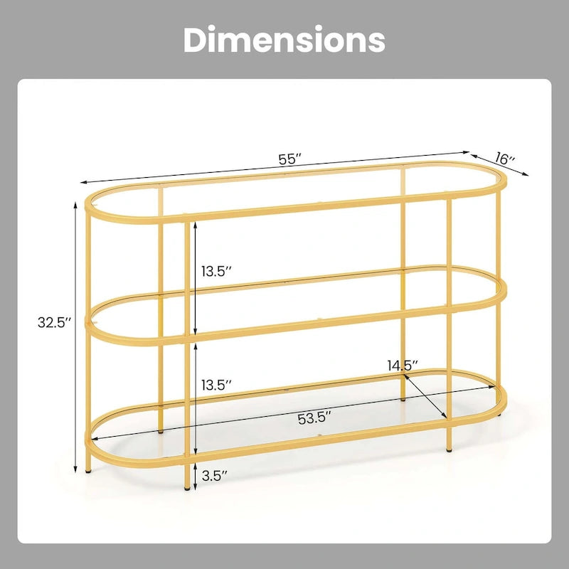3-Tier TV Stand for TVs up to 65 Inch with Tempered Glass Shelves