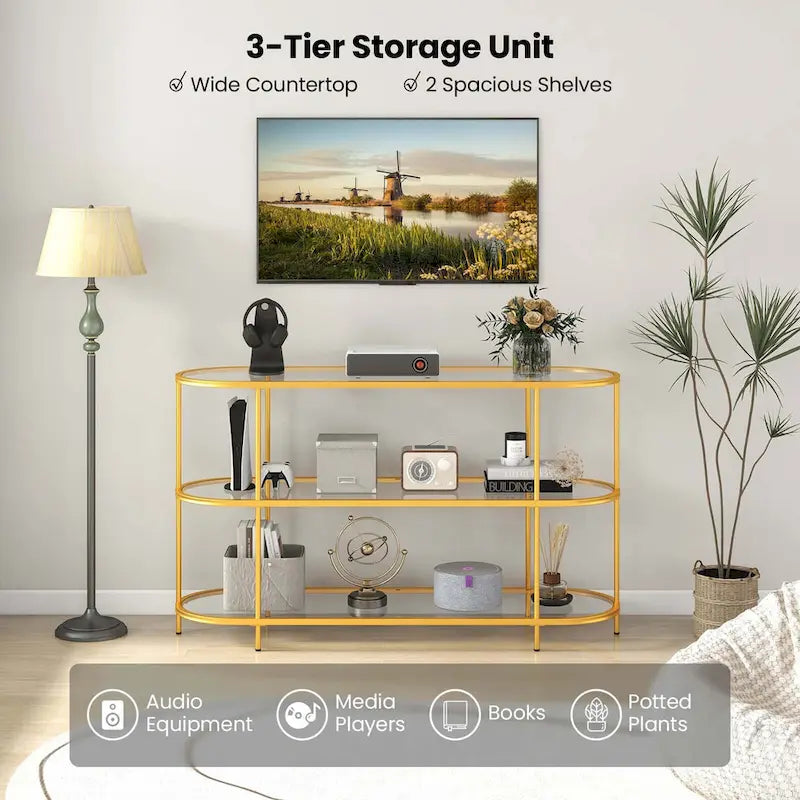 3-Tier TV Stand for TVs up to 65 Inch with Tempered Glass Shelves