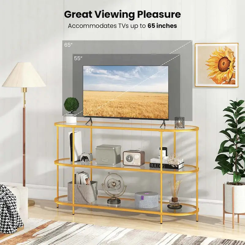 3-Tier TV Stand for TVs up to 65 Inch with Tempered Glass Shelves