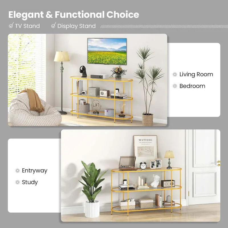 3-Tier TV Stand for TVs up to 65 Inch with Tempered Glass Shelves