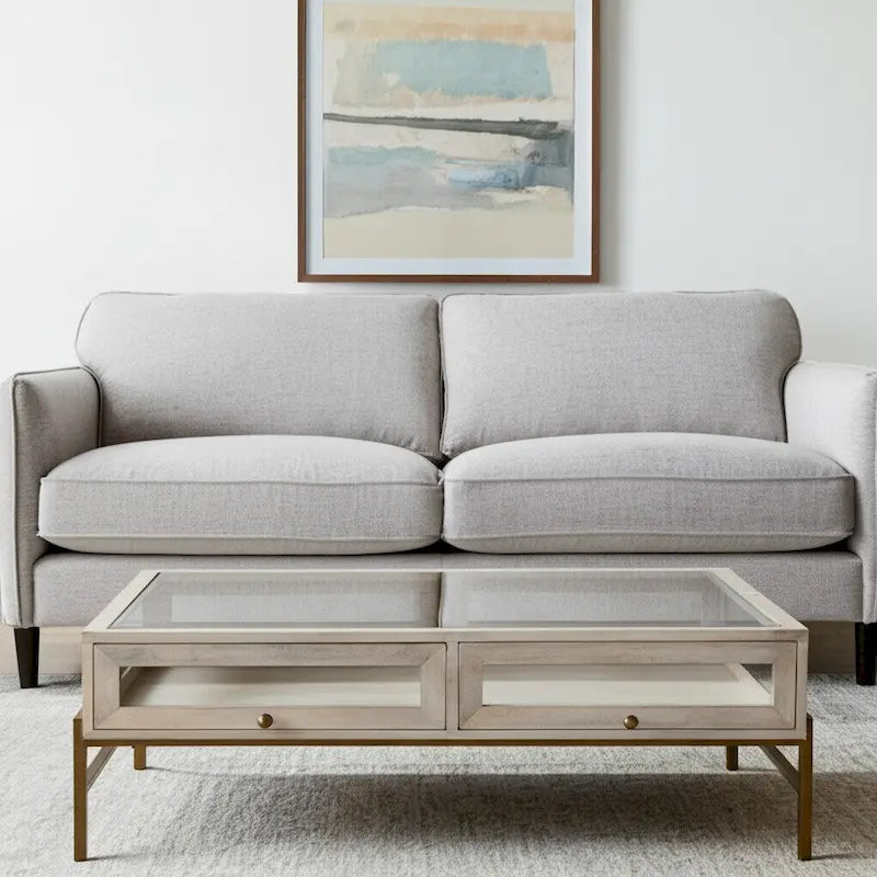 44 Inch Off-White and Gold Glass-Top Storage Coffee Table