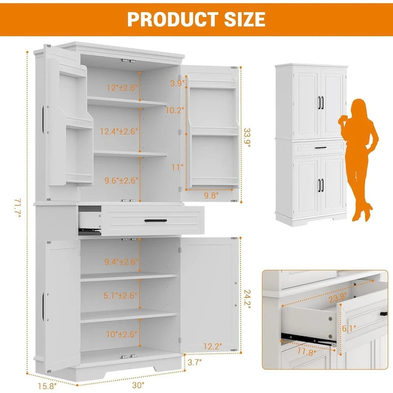 72 Inch Kitchen Storage Pantry Cabinet with Adjustable Shelves