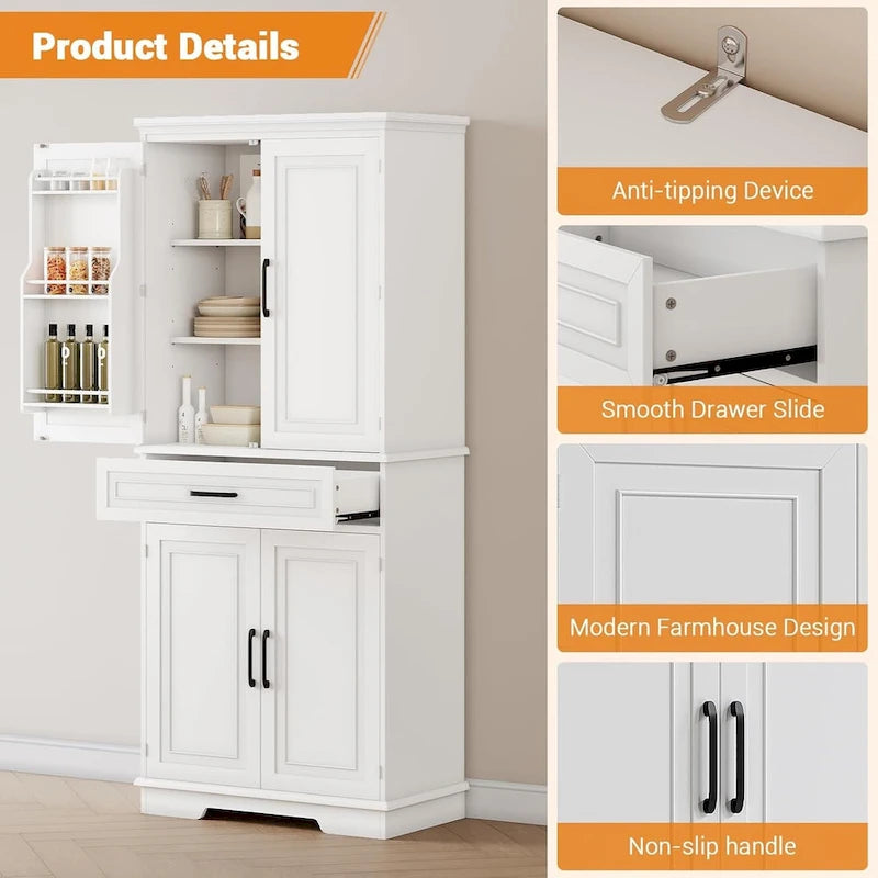 72 Inch Kitchen Storage Pantry Cabinet with Adjustable Shelves