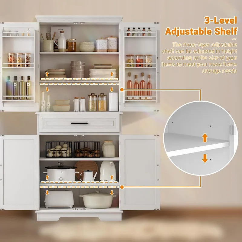 72 Inch Kitchen Storage Pantry Cabinet with Adjustable Shelves
