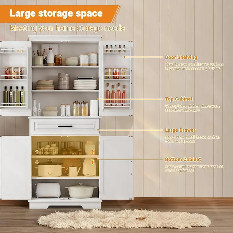 72 Inch Kitchen Storage Pantry Cabinet with Adjustable Shelves