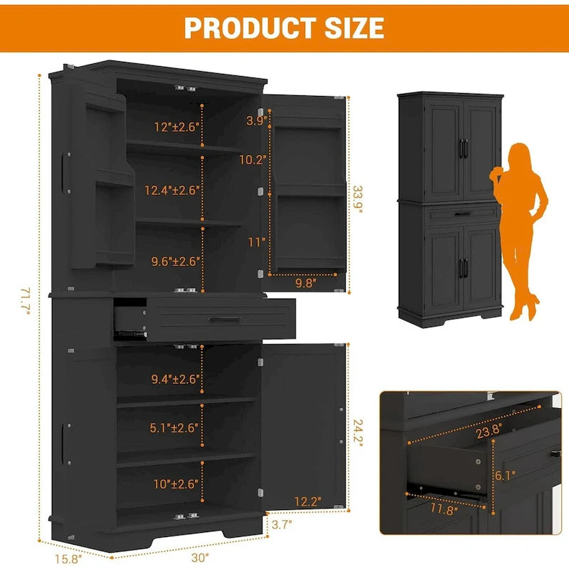 72 Inch Kitchen Storage Pantry Cabinet with Adjustable Shelves