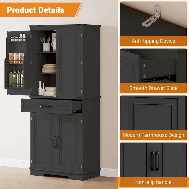 72 Inch Kitchen Storage Pantry Cabinet with Adjustable Shelves