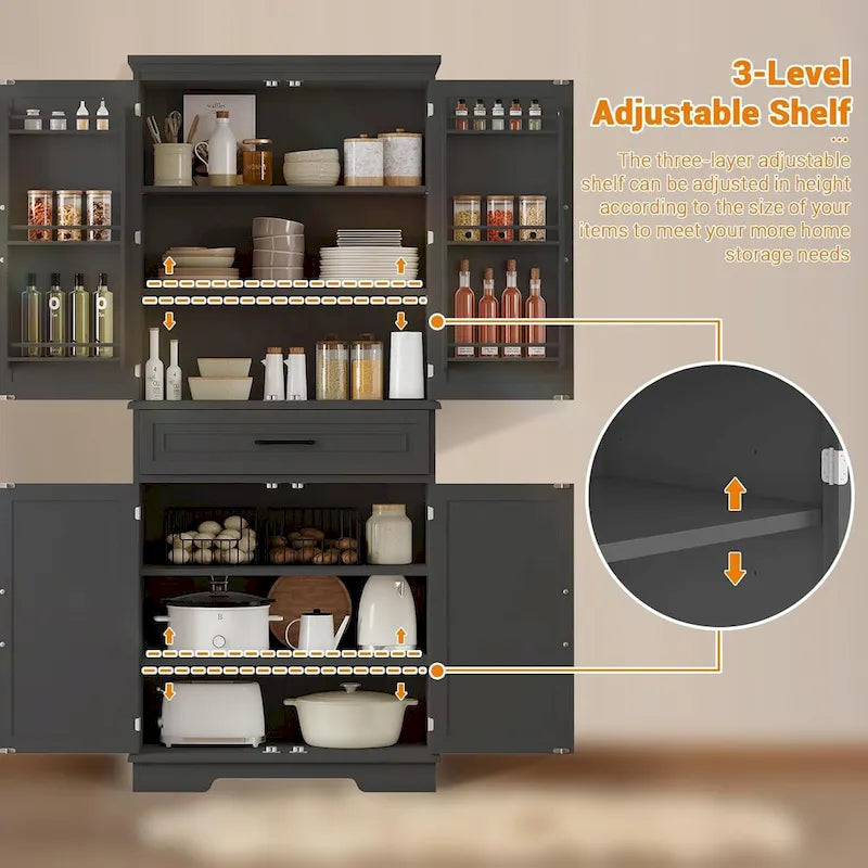 72 Inch Kitchen Storage Pantry Cabinet with Adjustable Shelves