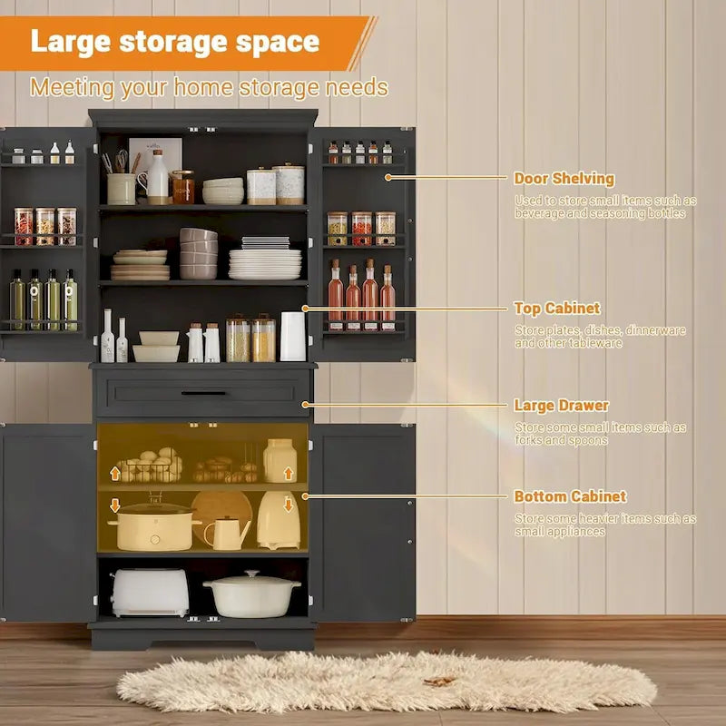 72 Inch Kitchen Storage Pantry Cabinet with Adjustable Shelves