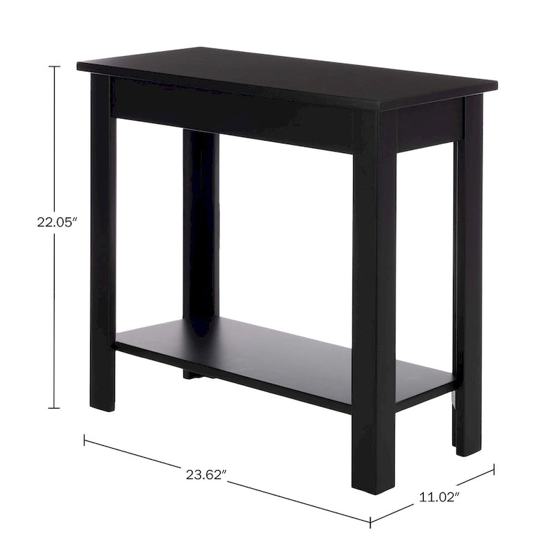 Narrow Side Table with Charging Station and Storage Shelf