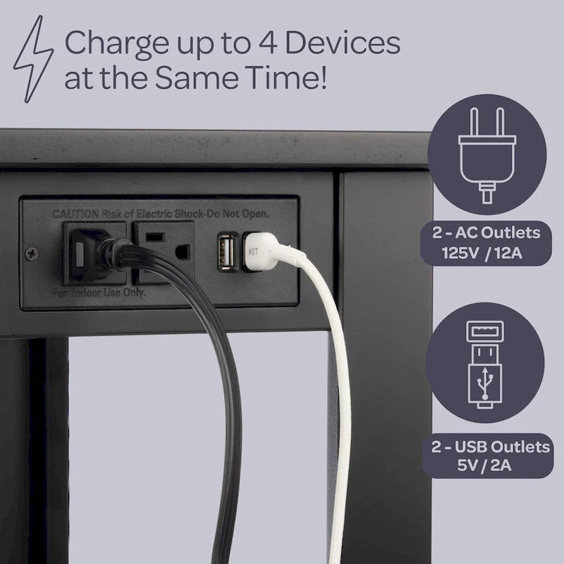 Narrow Side Table with Charging Station and Storage Shelf