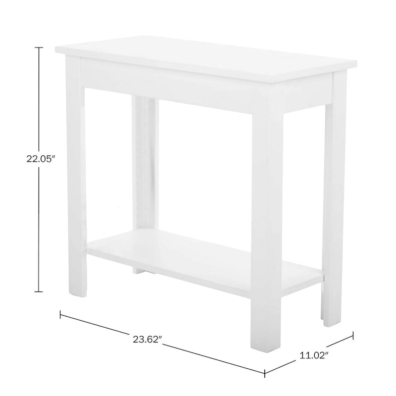 Narrow Side Table with Charging Station and Storage Shelf
