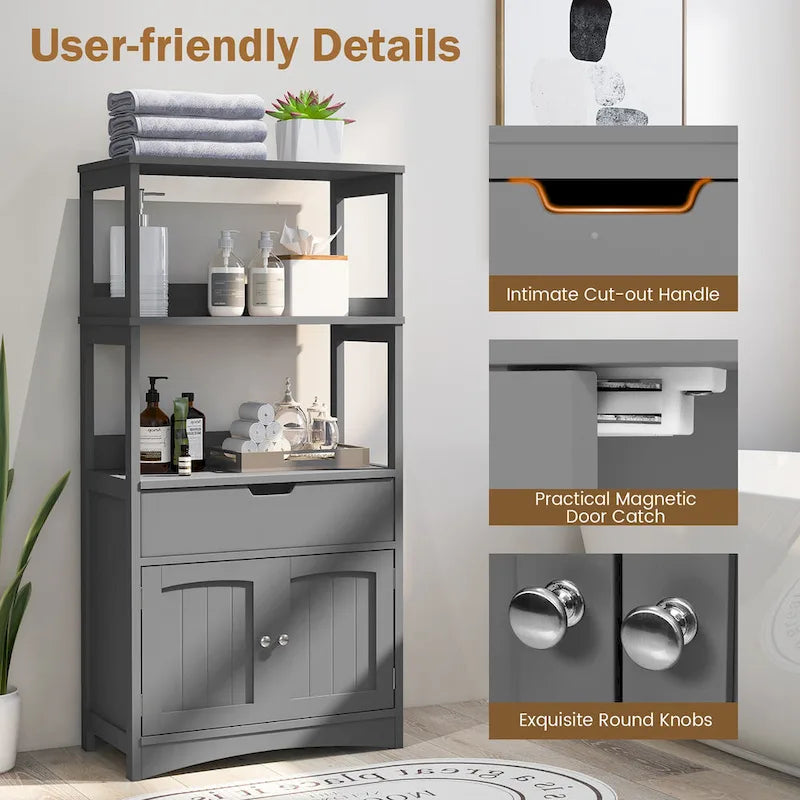 Bathroom Storage Cabinet with Drawer, Shelf and Cupboard
