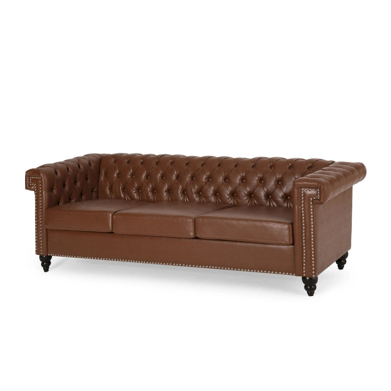 Chesterfield 3-Seater Sofa with Button Tufting and Nailheads