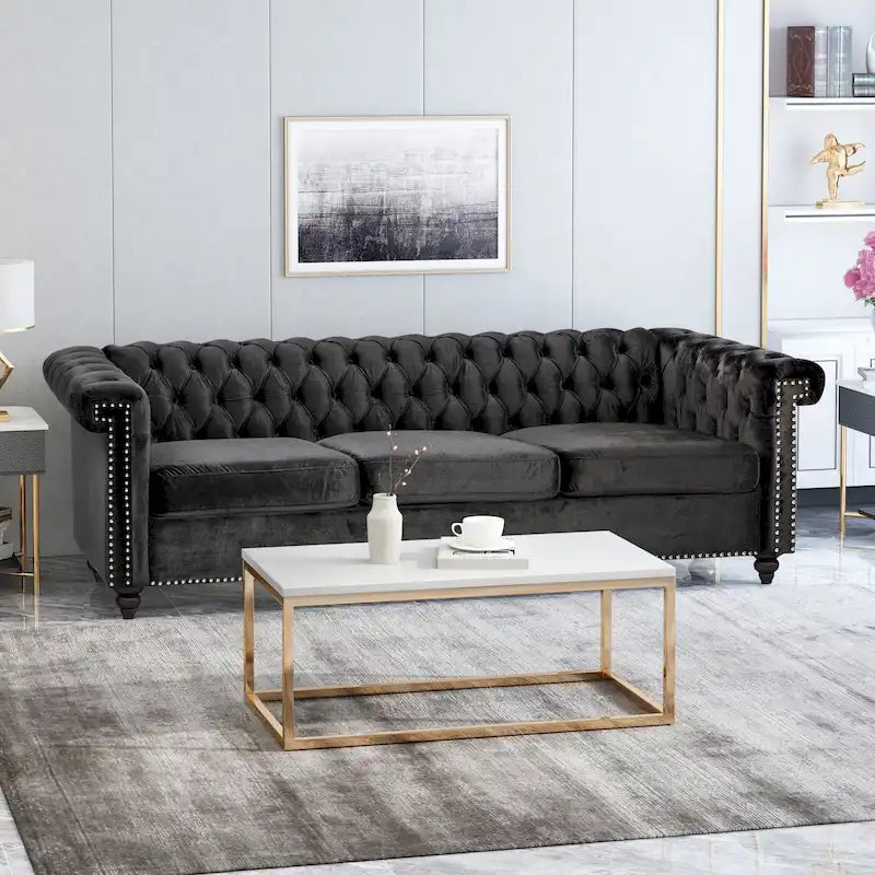 Chesterfield 3-Seater Sofa with Button Tufting and Nailheads
