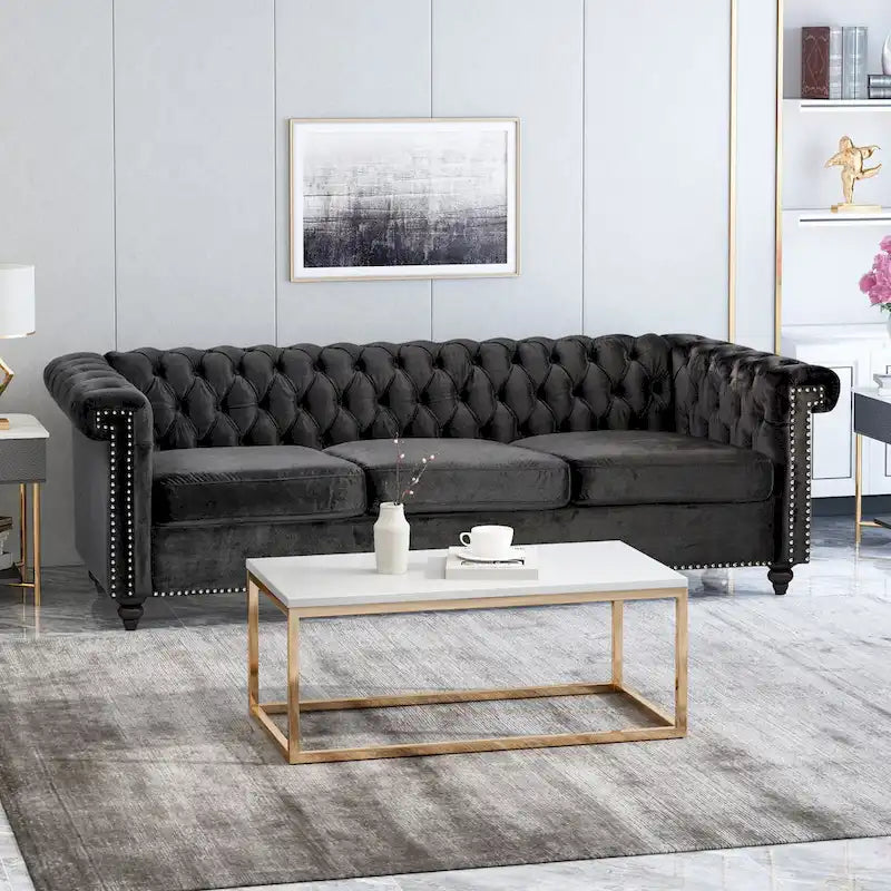 Chesterfield 3-Seater Sofa with Button Tufting and Nailheads