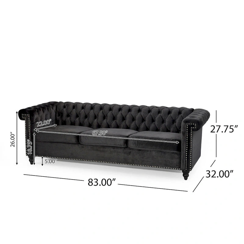 Chesterfield 3-Seater Sofa with Button Tufting and Nailheads