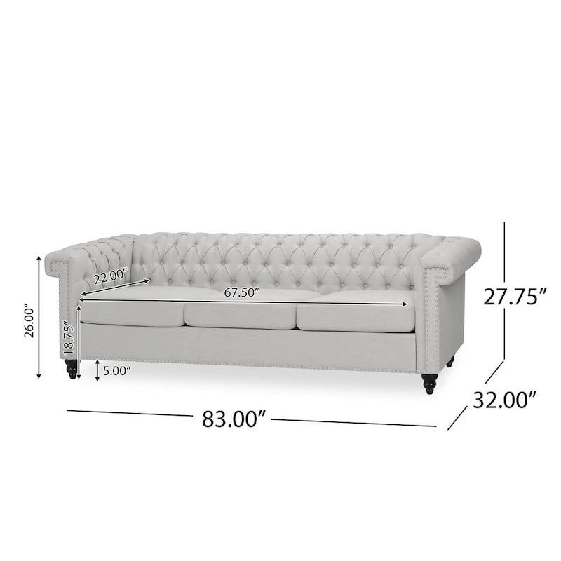 Chesterfield 3-Seater Sofa with Button Tufting and Nailheads