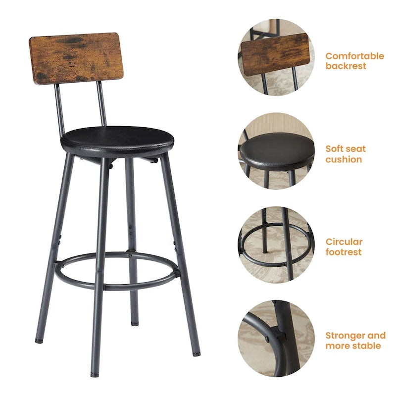 Rustic Style 7-Piece Bar Table and Chairs Set with PU Leather Stools