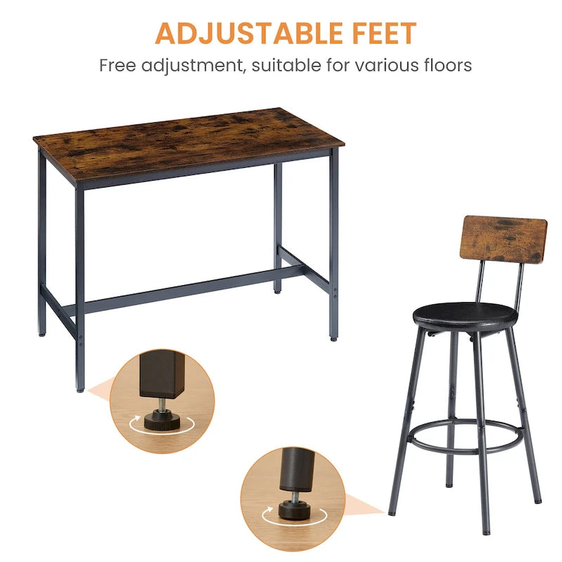 Rustic Style 7-Piece Bar Table and Chairs Set with PU Leather Stools