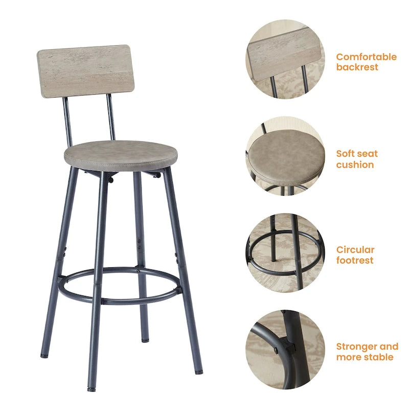 Rustic Style 7-Piece Bar Table and Chairs Set with PU Leather Stools