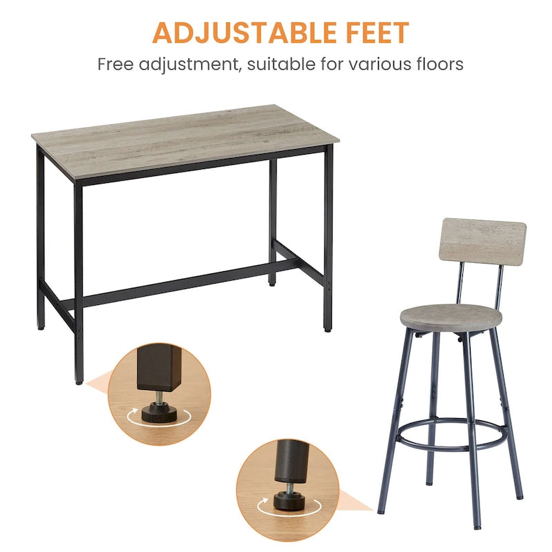 Rustic Style 7-Piece Bar Table and Chairs Set with PU Leather Stools