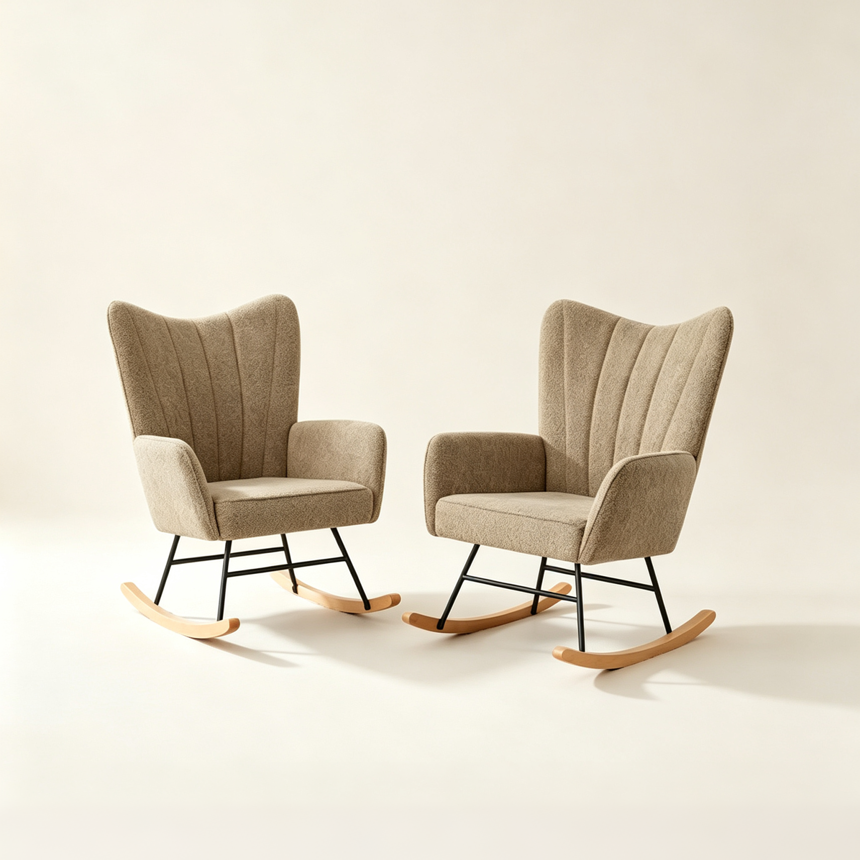 Boucle Upholstered Nursery Rocking Chair with Wood Legs, Set of 2