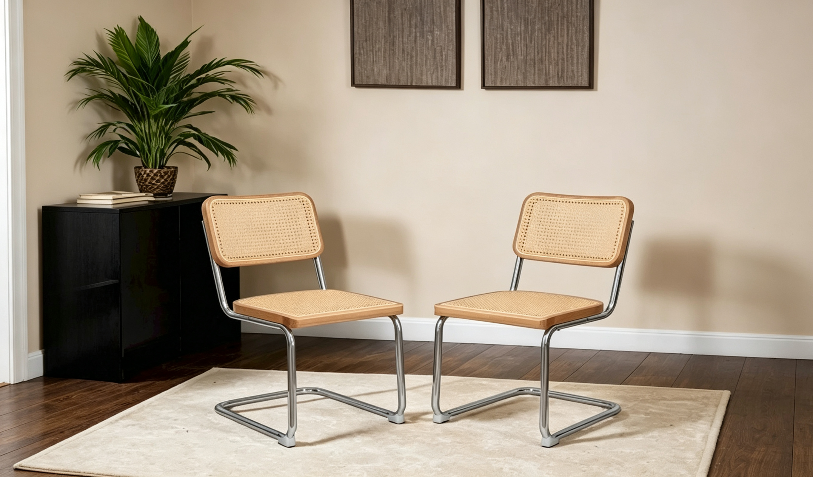 Dining Chairs,Velvet Rattan Side Accent Chairs with Chrome Legs,2 PCS