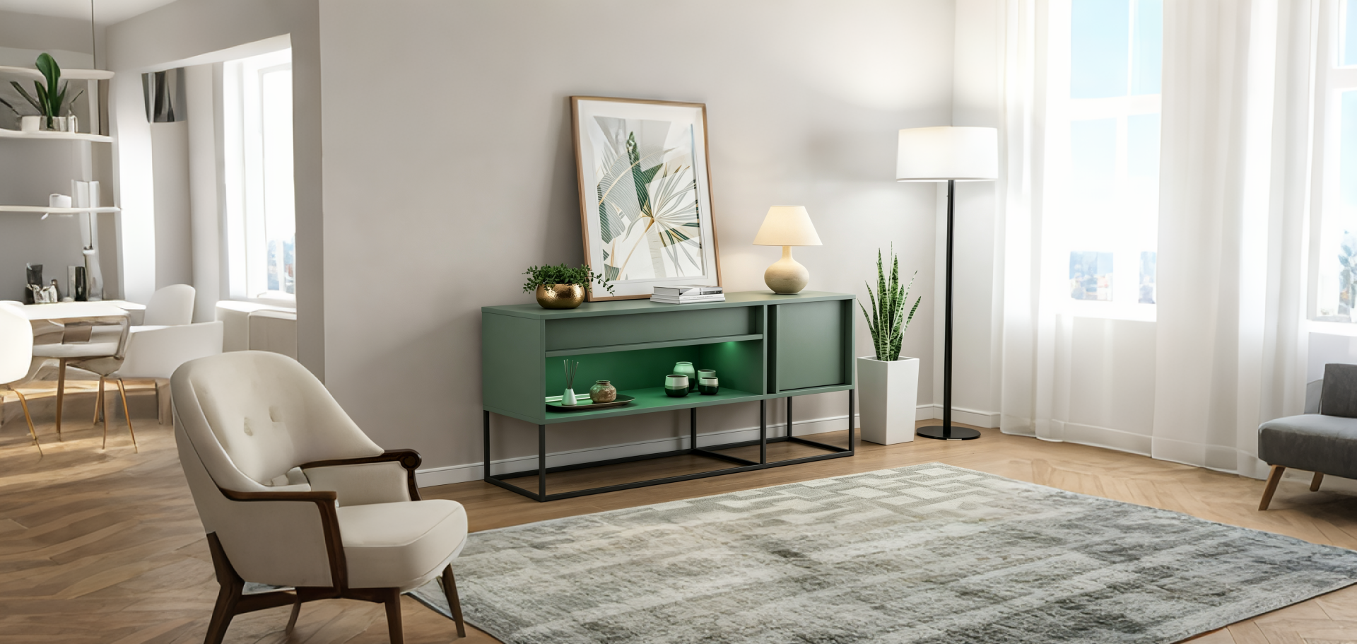 Modern 60-Inch LED TV Stand with Drawer and Metal Legs, 16 Colors