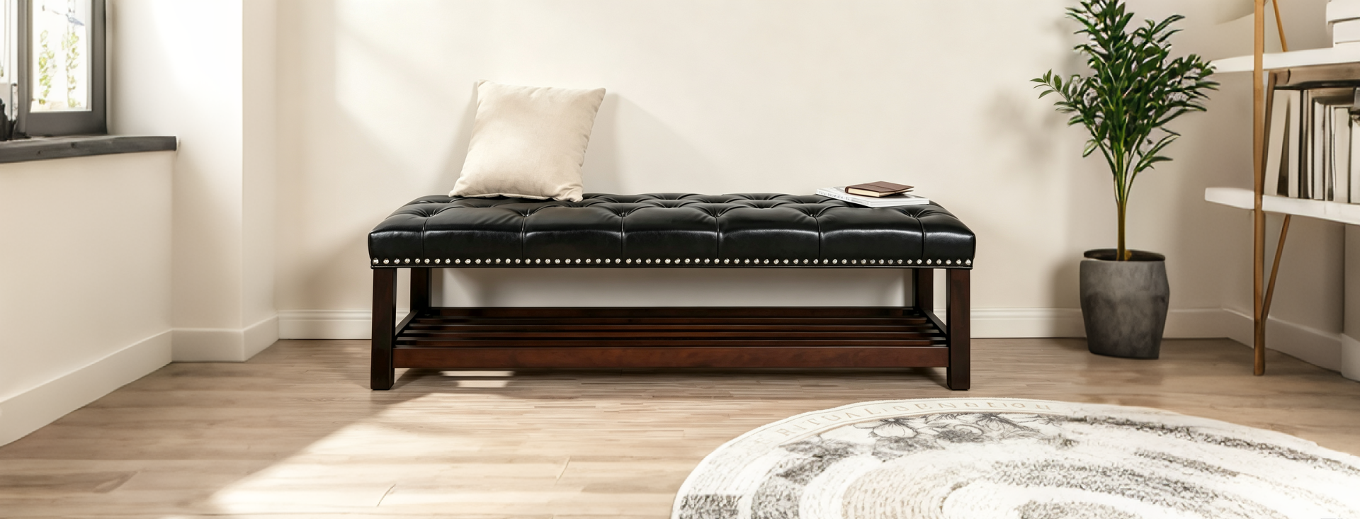 Wooden Base Upholstered Bench for Bedroom for Entryway