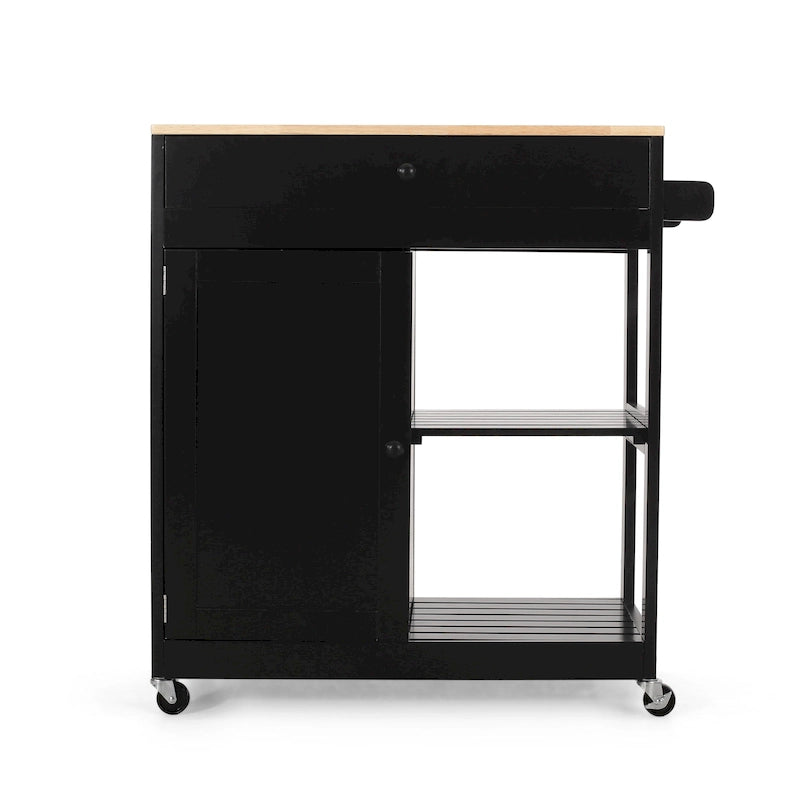 Contemporary Kitchen Cart with Wheels, Drawer, Cabinet and Open Shelves