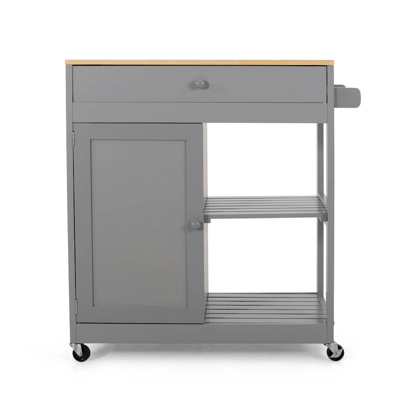 Contemporary Kitchen Cart with Wheels, Drawer, Cabinet and Open Shelves