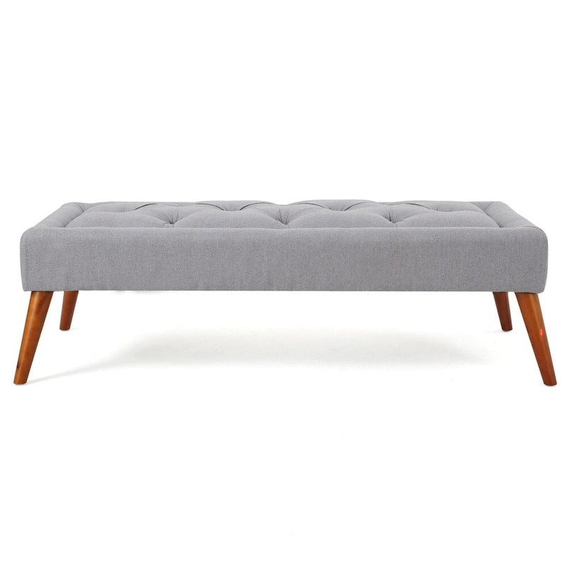 Tufted Fabric Ottoman Bench with Tapered Wood Legs