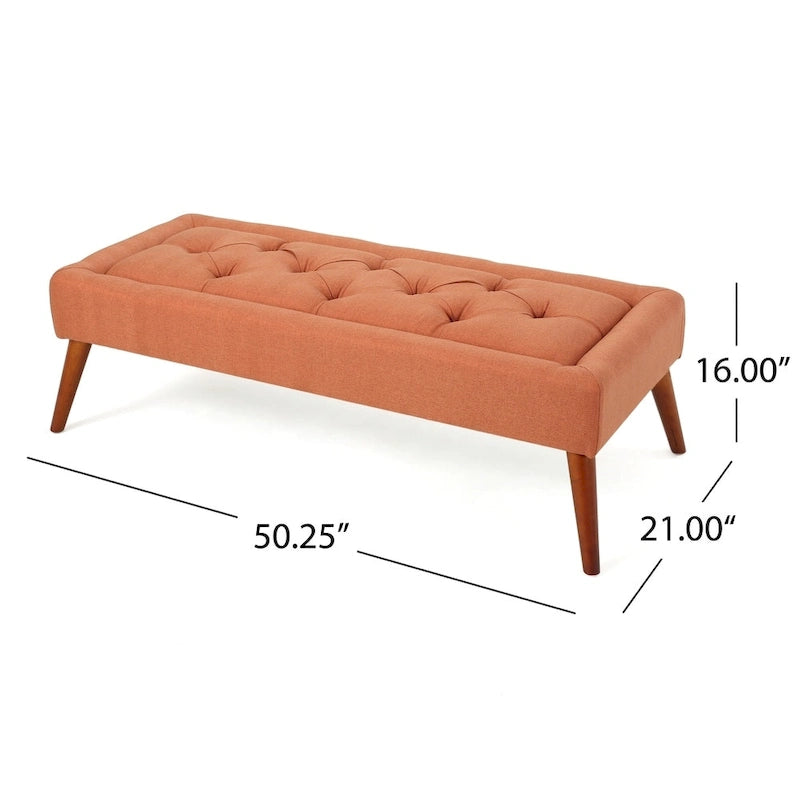 Lavička s otomanem z prošívané látky s kónickými dřevěnými nohami