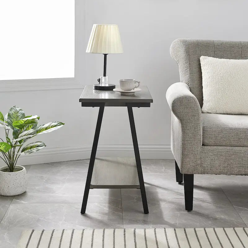 Leick Home Empiria Narrow Side Table with Shelf and Metal Frame