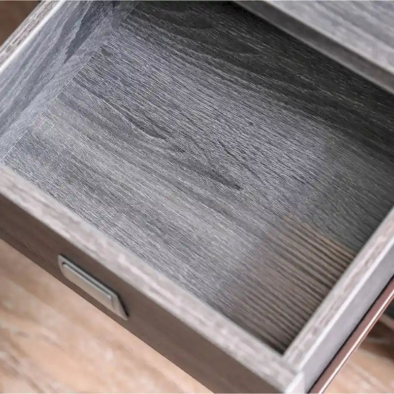 Modern Gray Flared Storage End Table with Drawer and Open Shelf